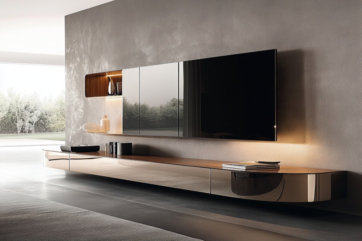 Modern Wall-Mounted TV Unit Design with Glass Unit