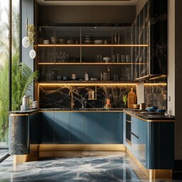 Modern L Shaped Modular Indian Kitchen Design With Slate Grey And White ...