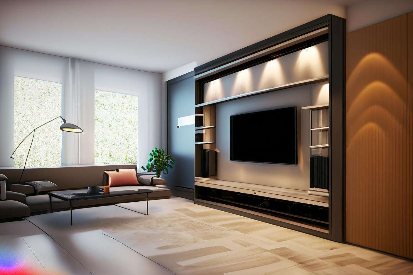 Spacious Modern TV Unit Design with Ambient Lighting