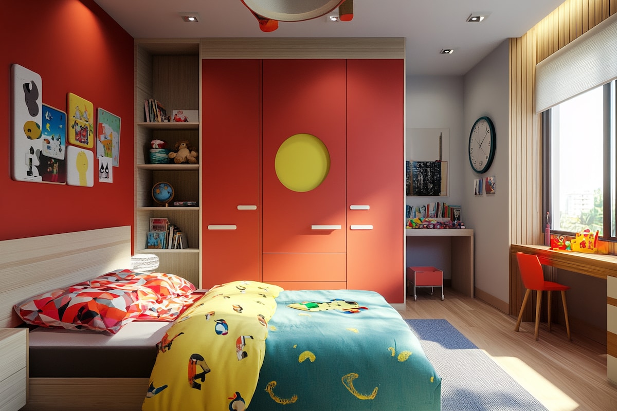 Modern 3-Door Swing Wardrobe Design for Kids Rooms