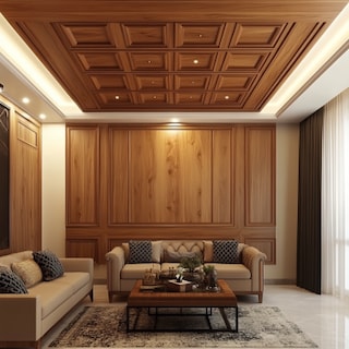 Classic Rectangular False Ceiling Design With Wooden Panels