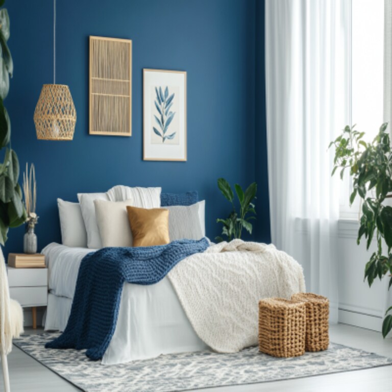 Modern Indigo Blue Bedroom Wallpaint Design