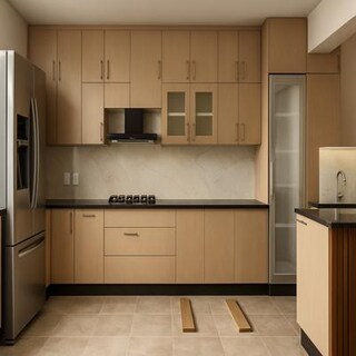 Medium Wooden Finish Modern Straight Modular Kitchen Design