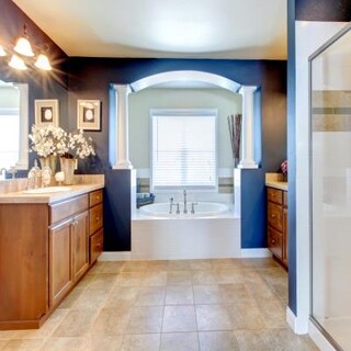 Modern Bathroom Design With Blue and Brown Tiles