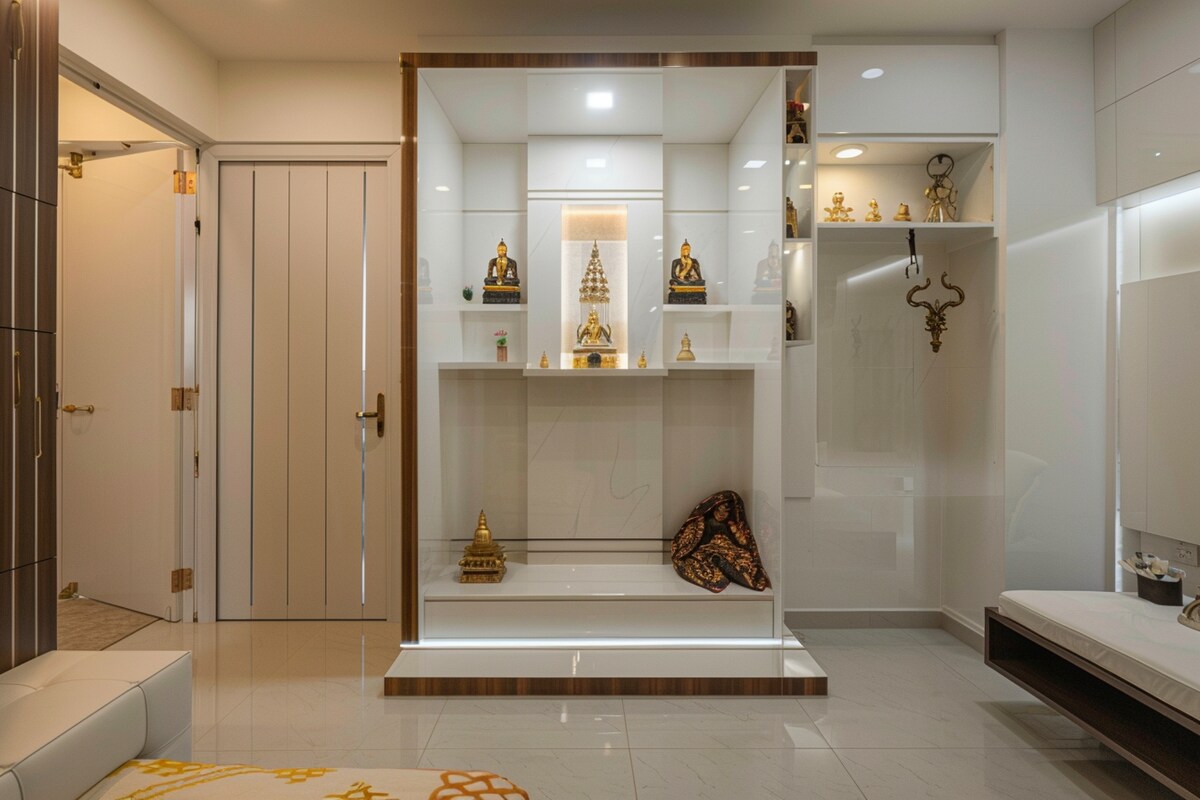 White Pooja Mandir Design For Contemporary Bedrooms White Pooja Mandir Design For Contemporary Bedrooms