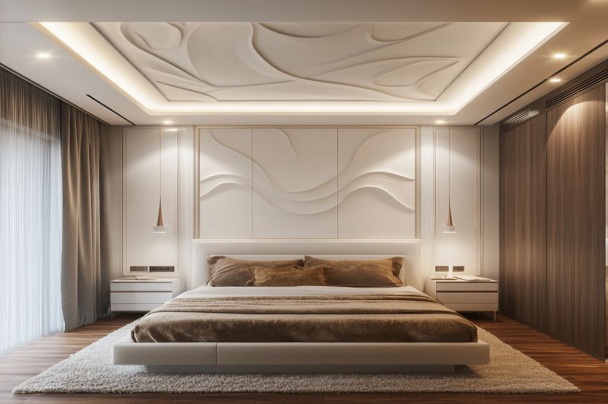 Art Deco Single-Layered White False Ceiling Design For Bedroom