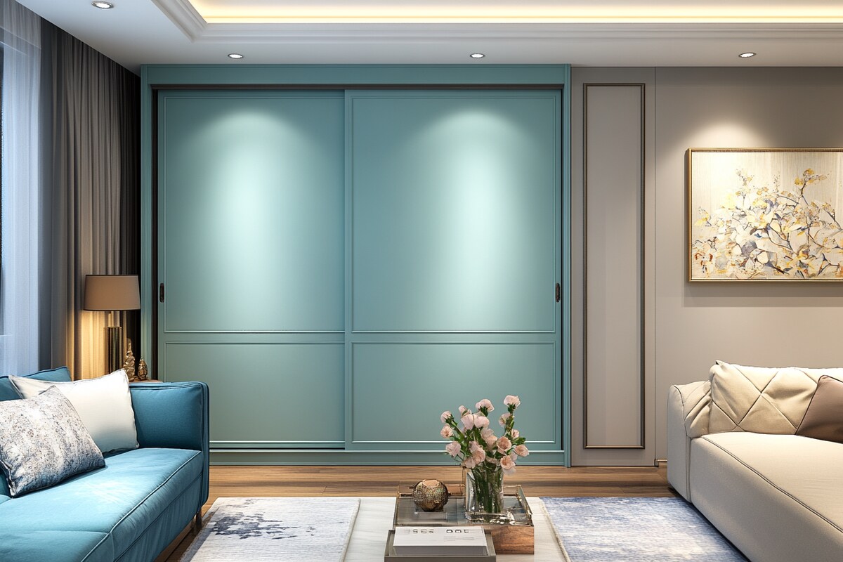 Modern 2-Door Shore Blue Sliding Wardrobe Design