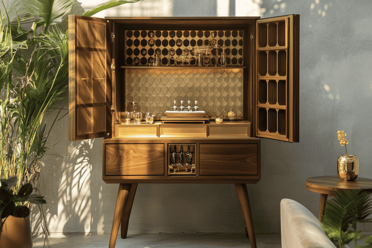 Golden Campino Mid-Century Modern Pooja Unit Design