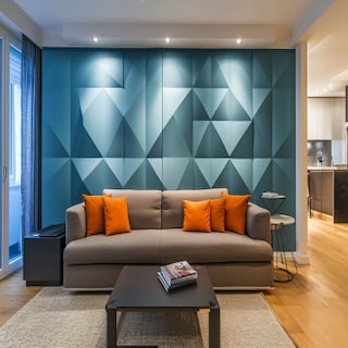 Contemporary Blue Wall Design For Living Rooms With 3D Wall Panelling