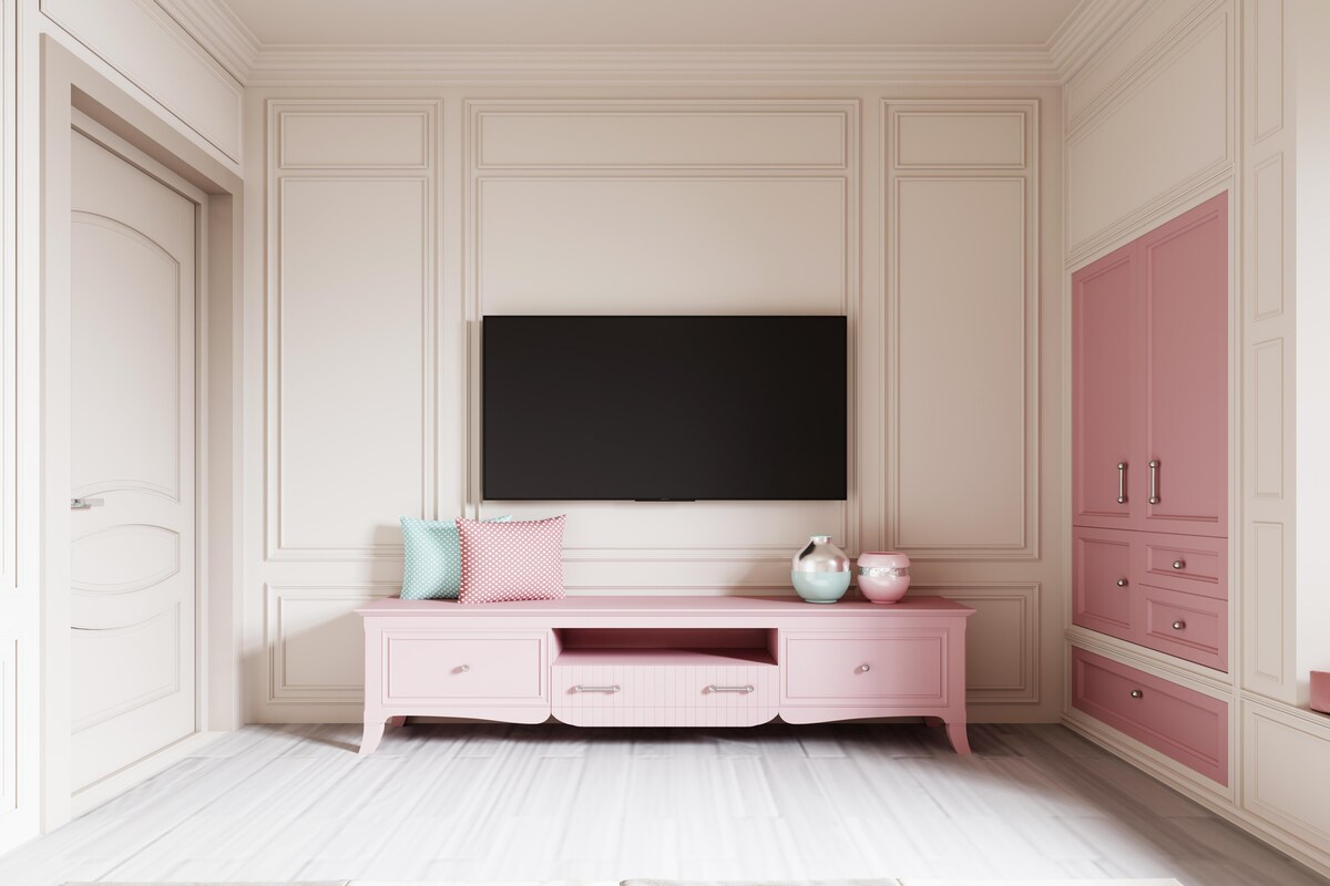Modern TV Unit Design in Pink Modern TV Unit Design in Pink