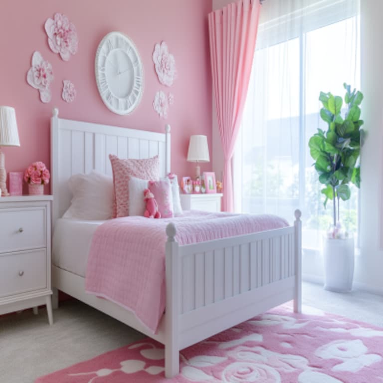 Modern Pink And White Wall Paint Design For Kids Bedroom