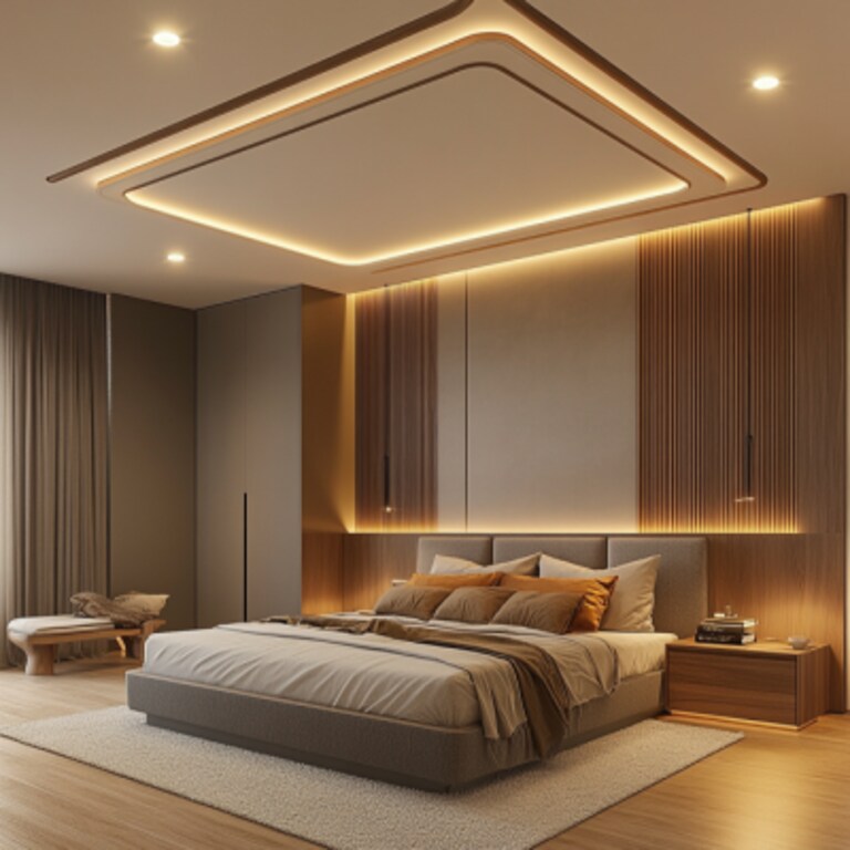 Contemporary Single-Layered POP Bedroom Ceiling Design With Lights