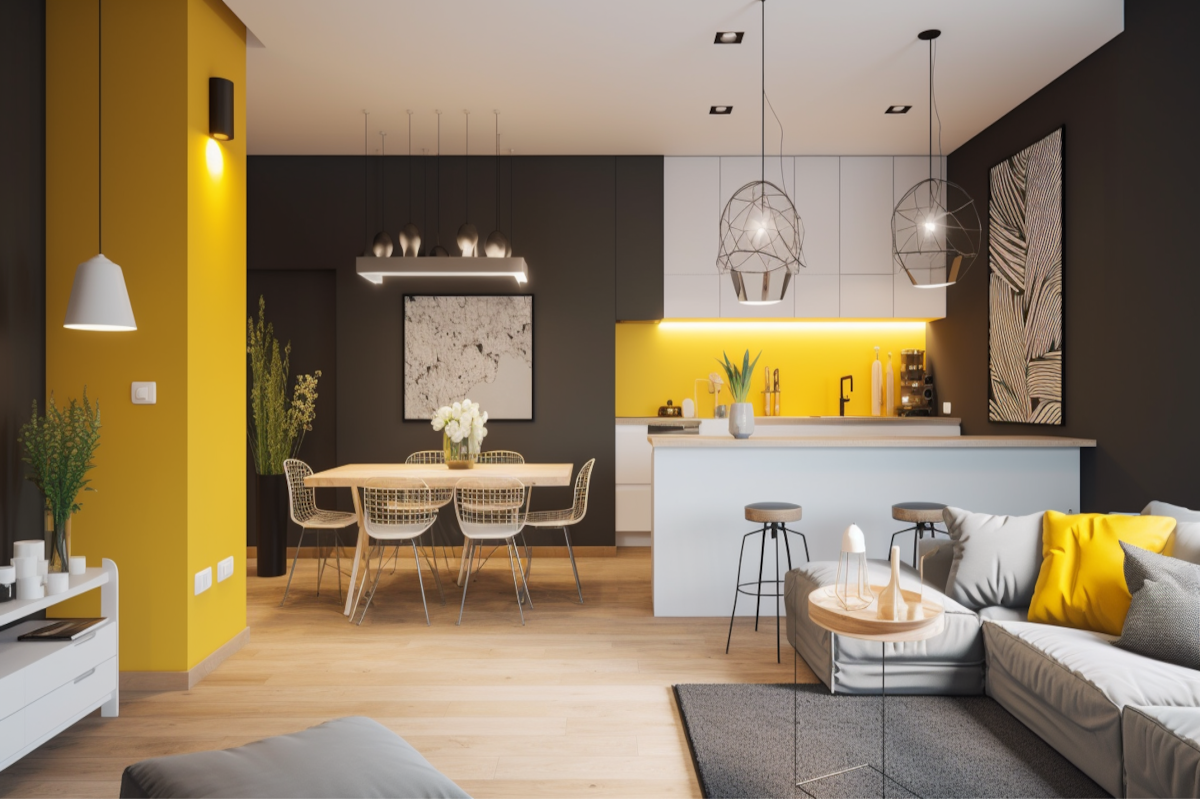 Modern Yellow Wall Paint Design with a Textured Finish