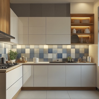 Modern Square Blue and Grey Kitchen Tile Design