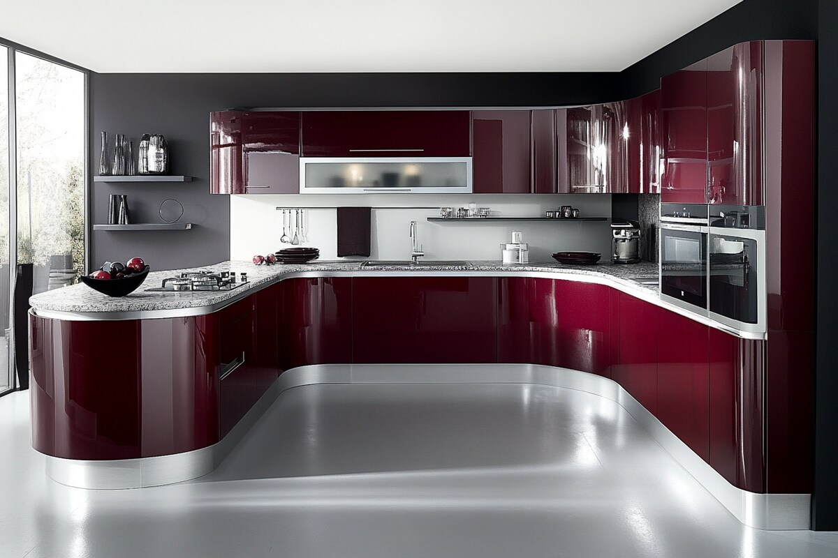 Spacious Modern U-Shaped Kitchen Design with Quartz Countertop