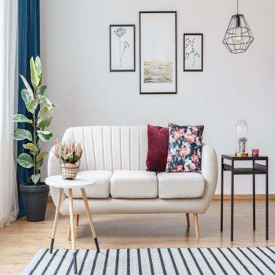 Living Room With Wall Art and Corner Plant