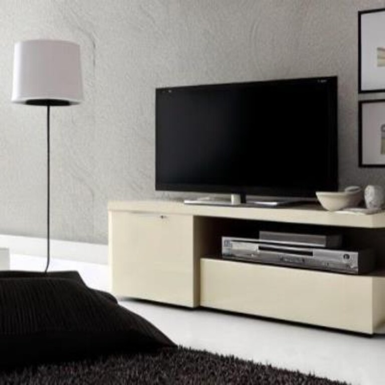 Modern TV Unit Design in Cream Laminate