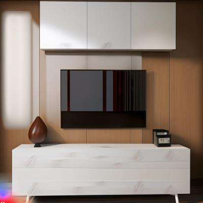 Modern Sleek TV Unit Design in White and Brown Laminate