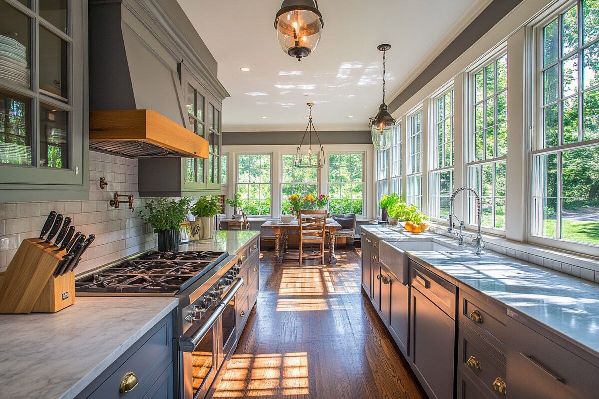 Contemporary Parallel Kitchen Design with Grey Units