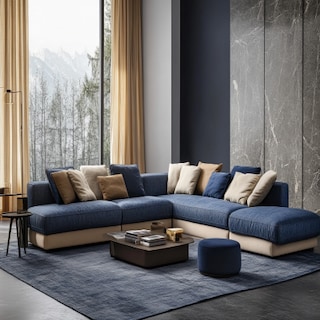 Modern Living Room Design With Blue And Beige Sofas