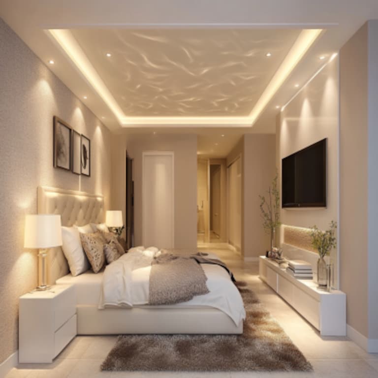 Modern Single-Layered Gypsum Ceiling Design In White For Bedrooms