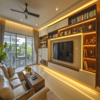 Minimal Floating TV Unit Design in Brown and White with Open Units