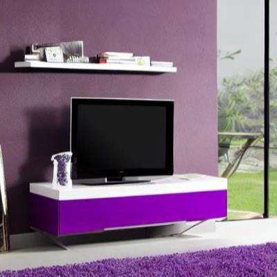 Modern TV Unit Design in Purple Laminate