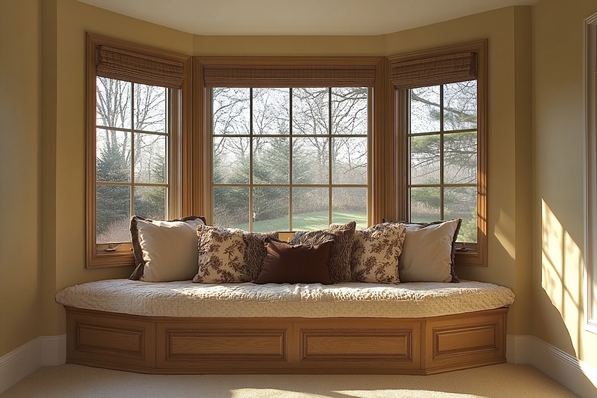 Modern Brown Bay Window Design For Bedrooms