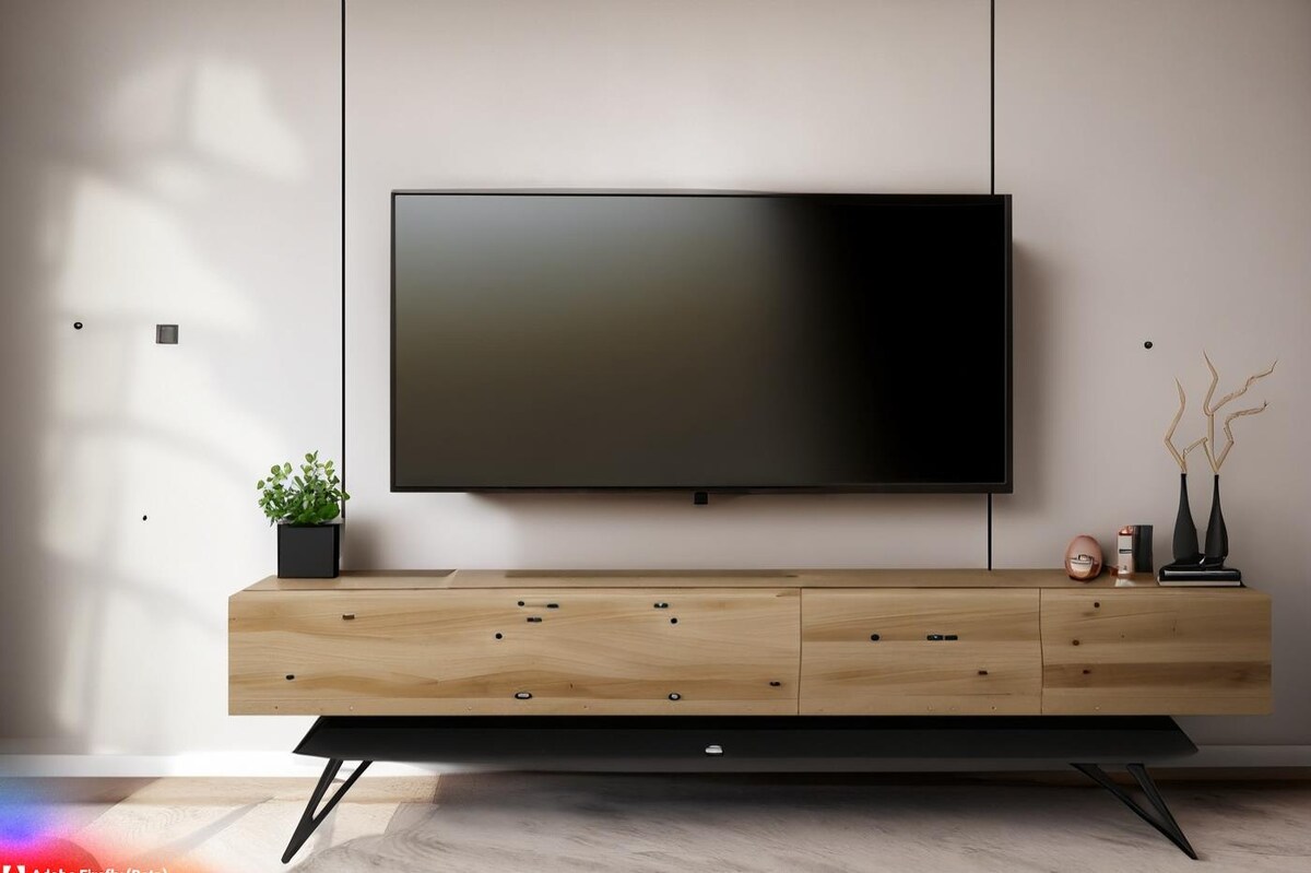 Modern TV Unit Design in Brown with Concrete White Wall