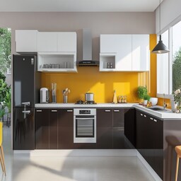 Modern Modular Dark Blue And White Indian Kitchen Design With Geometric ...