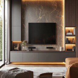 High-Gloss Shore TV Unit Design with Stylish Wall Ledge