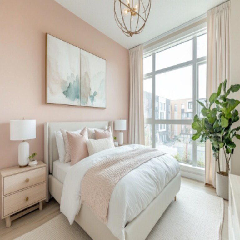 Modern Light Pink Bedroom Wall Paint Design