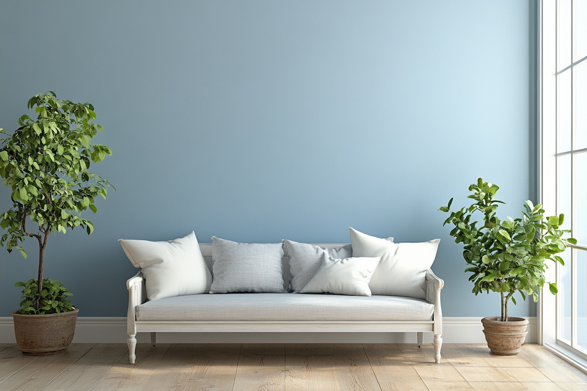 Scandinavian Light Blue Wall Paint Design For Foyers And Living Rooms