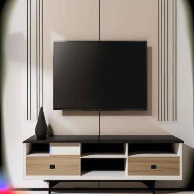 Modern Minimalist TV Cabinet Design in Beige and White Laminate