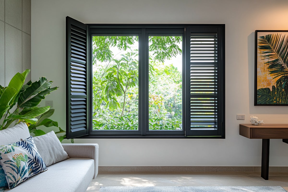 Modern Black Swing Shutter Window For Living Rooms And Bedrooms