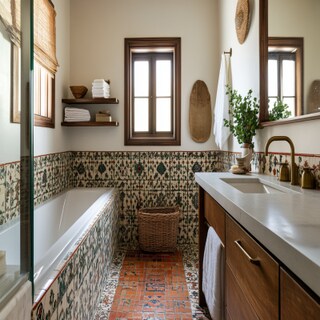 Contemporary Moroccan Tile Bathroom Design With Vanity