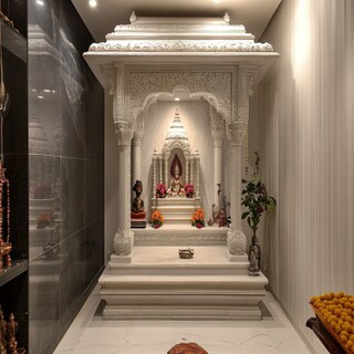 Modern Open Frosty White Mandir Design