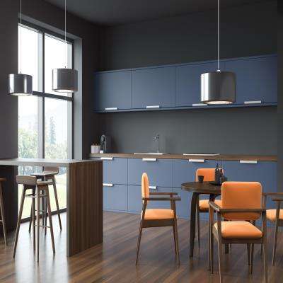 Blue-Grey Modular Kitchen Cabinets