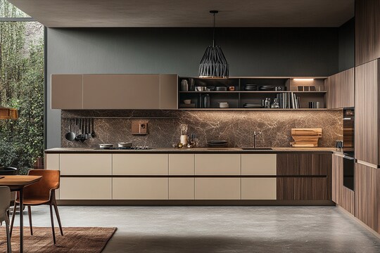 Modern Modular Regalia Open Kitchen Design With Brown And Beige Kitchen ...
