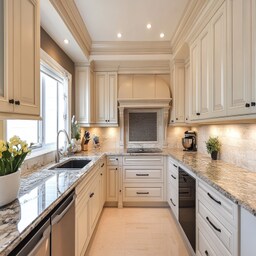 Modern Parallel Kitchen Design With Champagne Shutters And Granite ...