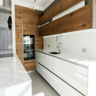 Modern Frosty White With Wooden Back Panel