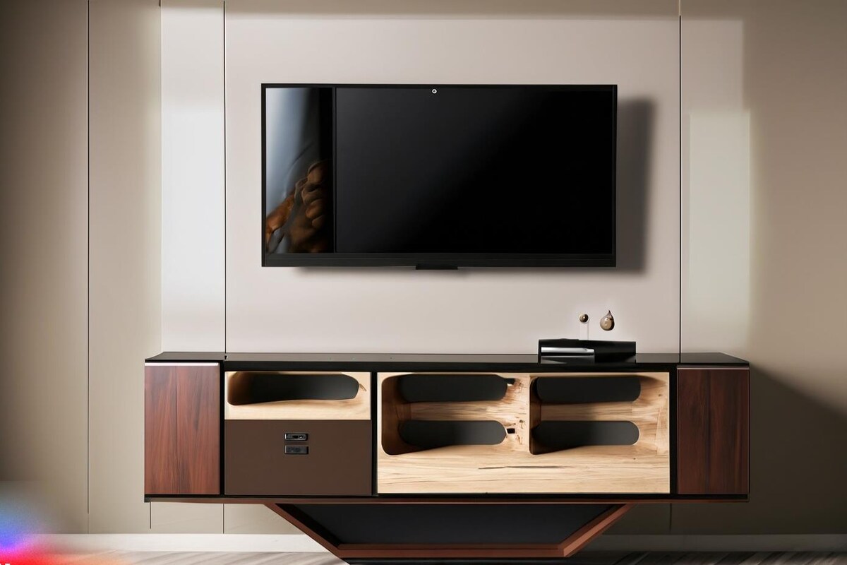 Stylish Modern TV Unit Design in Brown and Black Stylish Modern TV Unit Design in Brown and Black