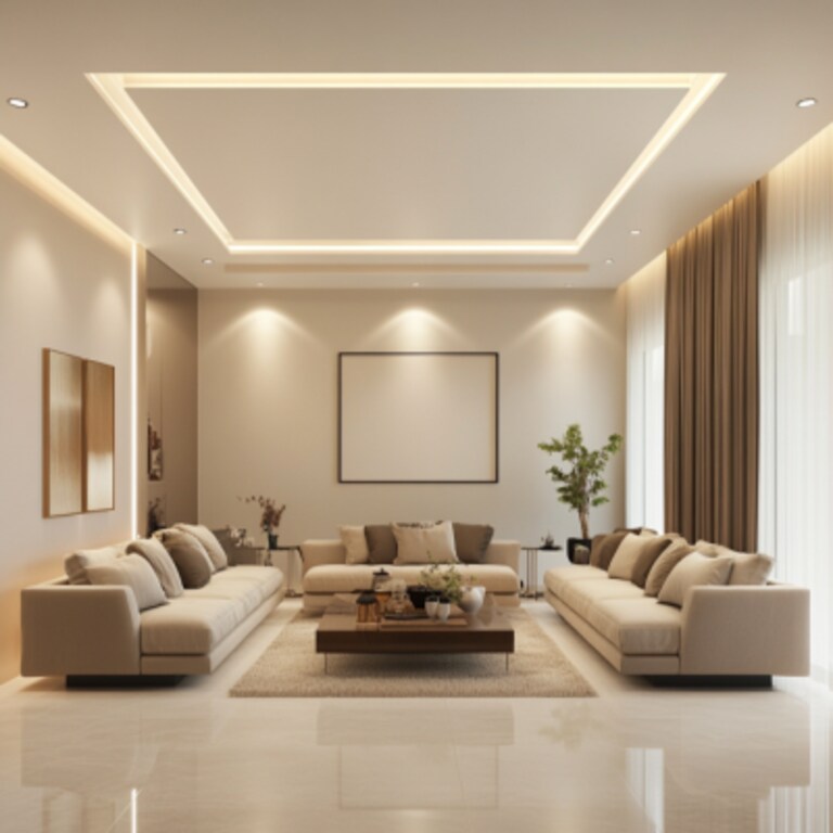 Modern Rectangular Single-Layered POP Ceiling Design