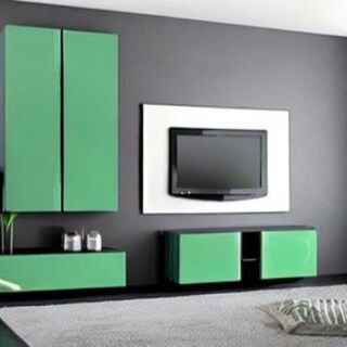 Modern TV Unit Design in Green Laminate with Green Storage Unit
