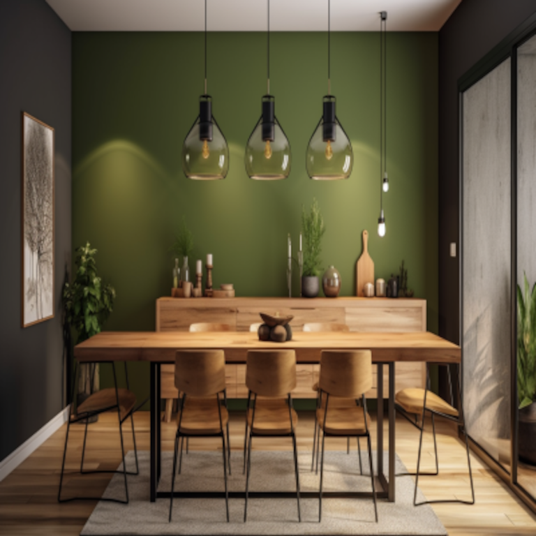 Modern Moss Green Wall Paint Design for Dining Rooms