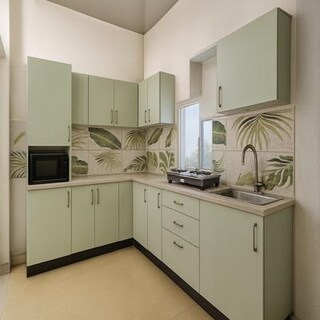 Contemporary Sage Green L Shaped Kitchen