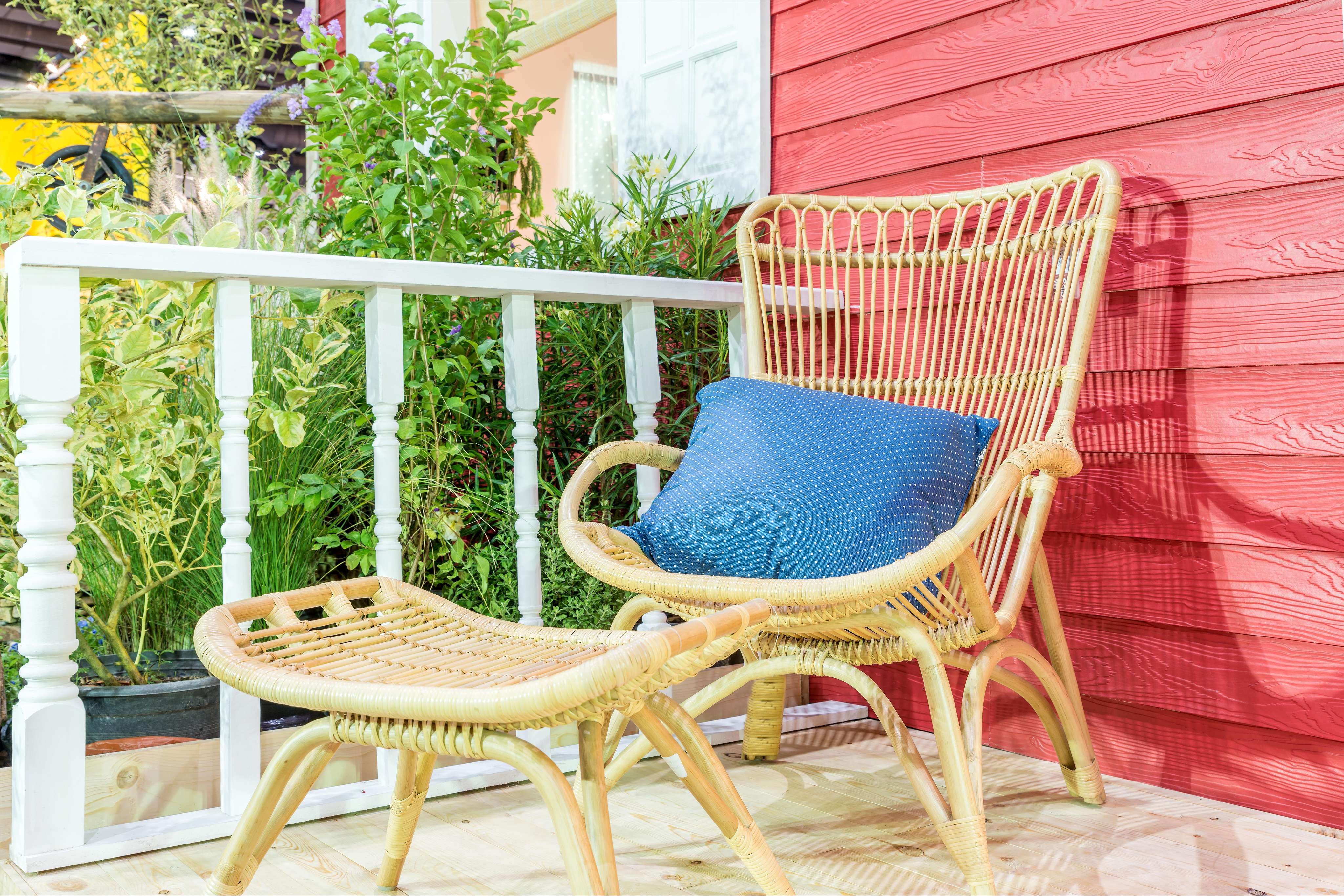 Simple Rustic Balcony Design with Cane Furniture