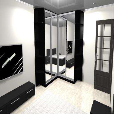 Mirrored Black Corner Wardrobe