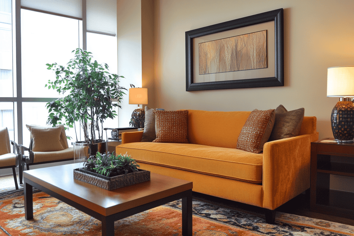 Contemporary Living Room Design with Mustard Yellow Sofa