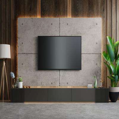 Television Set In Living Room Design With An Entertainment Unit And Indoor Plants